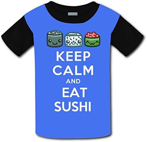 Round Neck 100% Polyester Fiber Cute Short Sleeve Top T-Shirt For Unisex Child,Print Keep Calm And Eat Sushi,L
