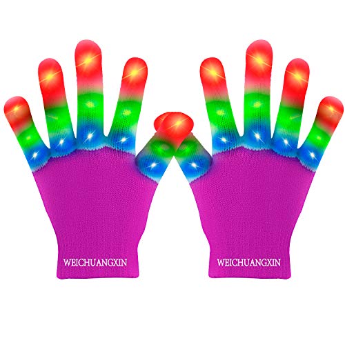WEICHUANGXIN LED Gloves, Light Up Gloves Finger Lights 3 Colors 6 Modes