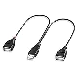 Onvian USB Splitter Cable Male to 2 Female Adapter USB A Cord 2 Port Hub for Data Charging Syncing (Only one Port for Data)
