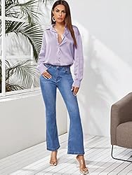 MakeMeChic Women's Satin Silk Long Sleeve Blouse