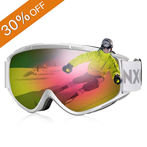 NXONE Snow Goggles Anti-Fog UV Protection Snowboard Goggles Dual Layer Lens TPU Frame Ski Goggles for Men Women Red Lens