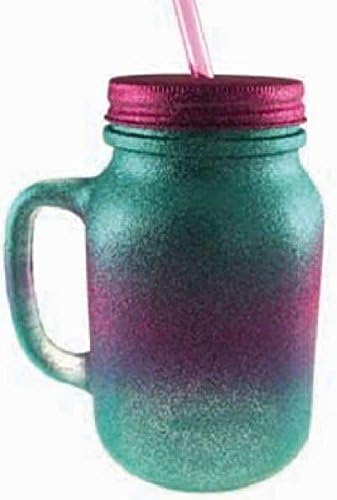 Mason Jar - MULTICOLOR GLITTER MASON JAR WITH STRAW