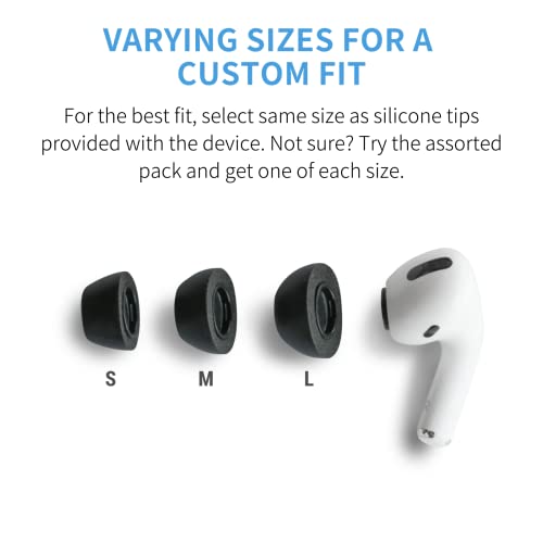 Comply Memory Foam Replacement Earbud Tips for Apple AirPods Pro 1 & 2 | Ultimate Comfort, Secure Fit, Superior Noise Isolation | Anti Slip, Prevent From Falling Out | Black (S/M/L) (3 Pairs)