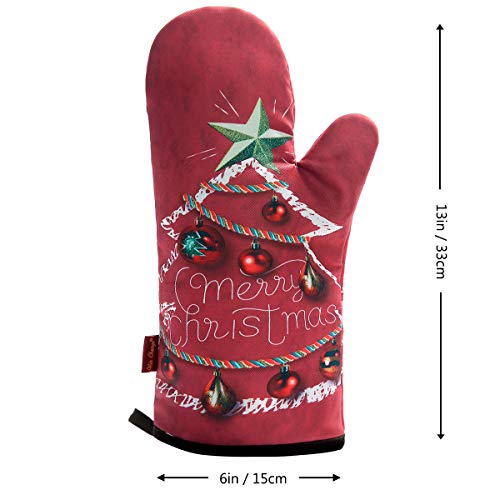 Win Change Oven Mitts and Potholders Christmas-Pot Holders and Oven Mitts Heat Resistant with Recycled Cotton Infill Silicone Non-Slip Cooking Gloves for Cooking Baking Grilling (4-Piece Set) (Red)