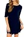 Women Scalloped Hem Round Neck Dark Blue Shirt Mini Dress