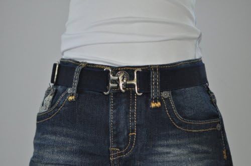 Dapper Snappers Made in USA Girls Big Kids Elastic Stretch Belt with Silver Metal Clasp Buckle, Navy
