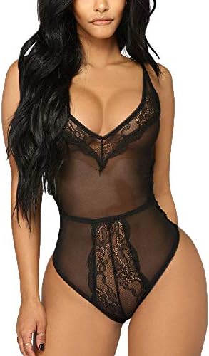 Fashion Sexy Charming Lingerie Lace Dress Babydoll Women Underwear Nightwear Sleepwear Bodysuit (Black, 3XL)