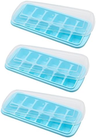 3 Packs Ice Cube Trays Easy Release and Flexible Ice Trays with Lid Make 36 Large Ice Cube Stackable Ice Tray with Clear Removable Cover(Blue)