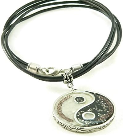 LKS Originals Orgone Energy Large Yin Yang Pendant Necklace in Black and White with Leather Cord