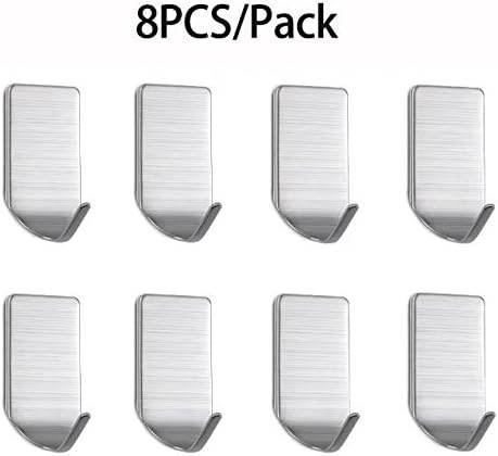 Adhesive Wall Hooks,Stainless Steel 3M Adhesive Waterproof Small Wall Key Hooks for Towel Robe Coat Hat Key Home Kitchen Bathroom Bedroom Office Closets Storage Organization (8pcs/Pack)