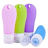 Guckmall Portable Travel Bottles, Set of Four 3.2 oz Squeezable Leakproof Soft Silicone Containers for Shampoo Conditioner Lotion Toiletries Soap Cosmetics