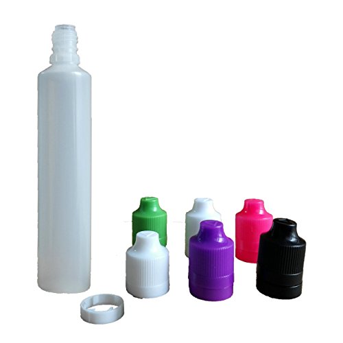 Prunus 30 ML and 60 ML LDPE Pen Shape Unicorn Bottles W. Multi color Childproof and Tamper Evident Proof Cap and Longthin Tip (30, 60 ML Colorful Caps)