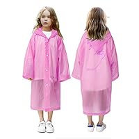 VCOSTORE Kids Rain Coat, Hooded Rain Poncho Wrinkle Free Rainwear for Boys Girls Age 6-12 Pink