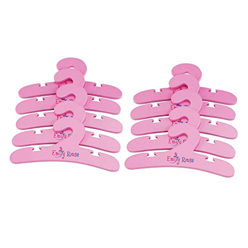 Emily Rose 14 Inch Doll Furniture Accessories | 10 Pack Pink Wooden Doll Closet Hangers for 14 Inch Doll Clothes | Fits 14