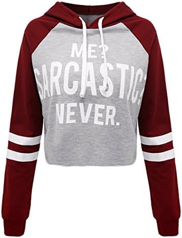 Yibye Women's Striped Long Sleeve Letter Print Hoodie Crop Top Pull Over Sweatshirt (M, Gray)