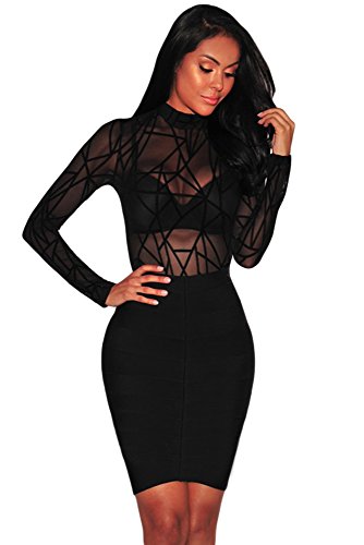 Aranmei-Body-Donna-Manica-Lunga-Pizzo-Trasparente-Elegante-Aderente-Sexy-Lingerie