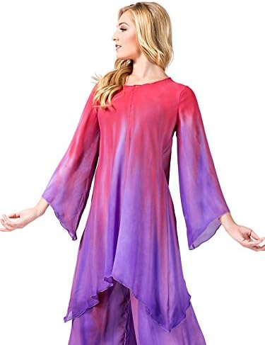 Watercolour Women's L/S Tunic Shirt P/S, Red/Gold