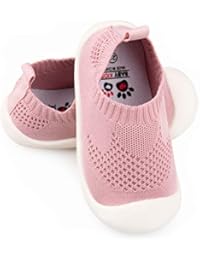 Baby First-Walking Shoes 1-4 Years Kid Shoes Trainers Toddler Infant Boys Girls Soft Sole Non Slip Cotton Mesh Breathable Lightweight Slip-on Sneakers Outdoor(Pink,4 Toddler) T15