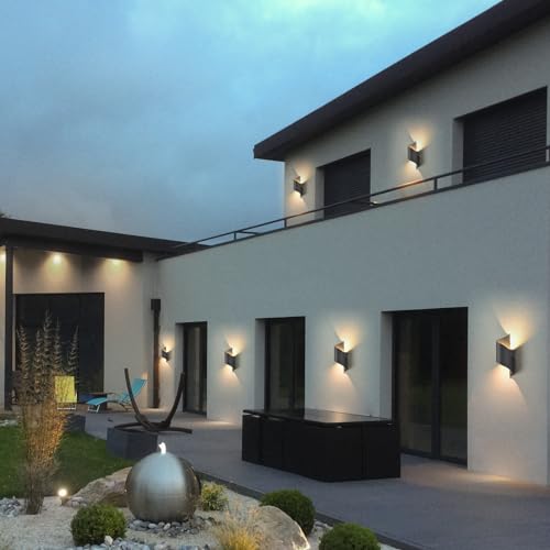 KUKAK Indoor/Outdoor Wall Lamp, 10 W LED Wall Lamp, IP65 Waterproof, Bedroom Wall Lamp, Warm White 3000K, Garden Wall Lamp, Living Room, Dark Grey
