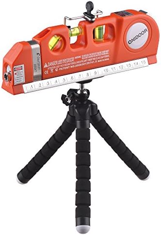 Multipurpose Self Leveling Measure Tape Line Ruler Adjusted Standard/Metric Rulers with Octopus Style Tripod Stand for All Decoration(Black/Red)