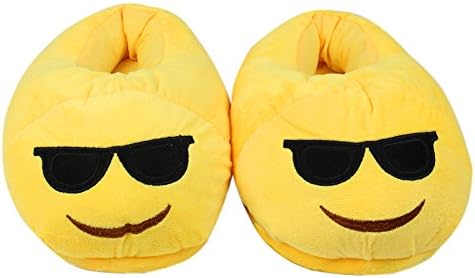 Fredhome Cute Unisex Emoji Slippers Winter Warm Indoor Home Plush Shoes (Sunglasses)