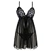 Women's Lace Sexy Lingerie Plus Size Babydoll Lace Chemise Sleepwear and Panty Black (2XL)