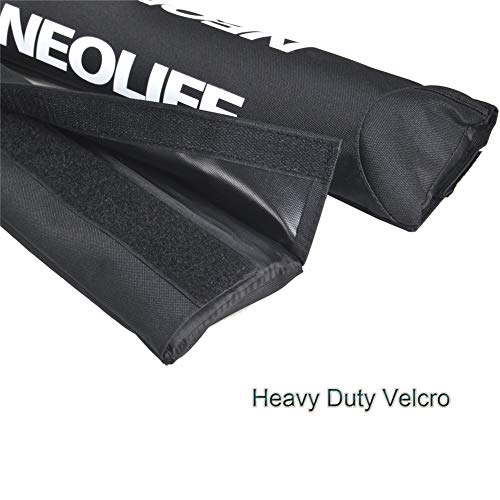 Neolife Car Roof Rack Pads for Surfboard Kayak SUP Snowboard Racks 19Inch Long Large Aero Bars [Pair] (Black Flat 19 in with Strap, 19 in) - Thumbnail 2