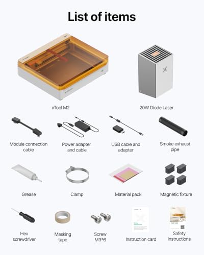 xTool M2 20W Laser Engraver, Built-in Dual Cameras, Class 1 Enclosed Safe Laser Engraving Machine for Home DIY Craft on Wood, Leather, Felt, Fabric, Paper