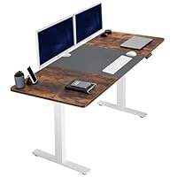VIVO Electric 71 x 30 in Rustic Standing Desk, Memory Height Adjustment, 1B Series, Holds 220 lbs, Black and Vintage Brown Top, White Frame, DESK-KIT-1W7BN