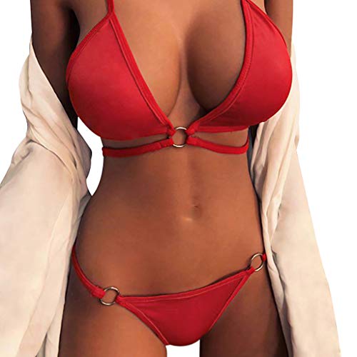 chuxin huang_Lingerie Women's Lingerie Soild Color Cage Bra Elastic Cage Bra Strappy Hollow Out Bra Bustier Red