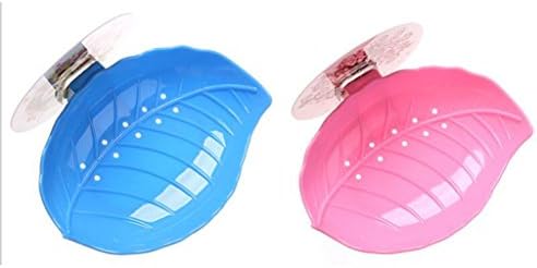 Soap Dish Holder Plastic Storage Saver Tray Rack Organizers Wall Mounted Self Adhesive Storage Case Shelf Cute Decoration for Bathroom Shower Kitchen Bar Traveling SDH01 (Blue+Pink Leaf, 2)