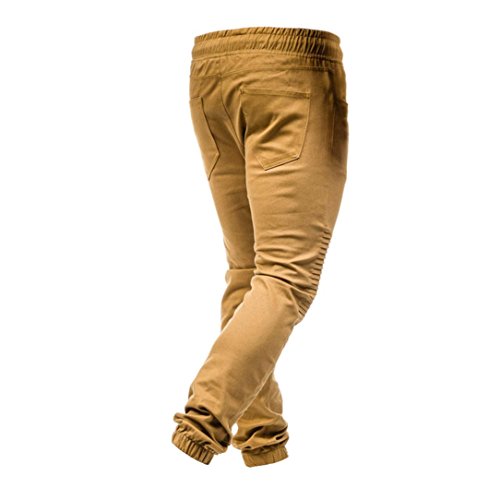 DEATU Joggers Pants Men's Classic Drawstring Zipper Pockets Sport Sweat Pants (M, Khaki)