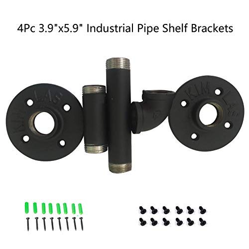 Yuanshikj 4Pc 3.9"x5.9" Industrial Wall Mount Iron 3/4" Pipe Shelf Shelves Shelving Bracket Vintage Retro Black - Thumbnail 3