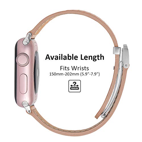 hooroor Leather Bands Compatible Apple Watch Band 38mm 40mm 42mm 44mm Replacement Strap for iWatch Series 6, SE, Series 5, Series 4,Series 3,Series 2,Series 1,Sport, Edition Womens Mens(Pink,38/40mm)