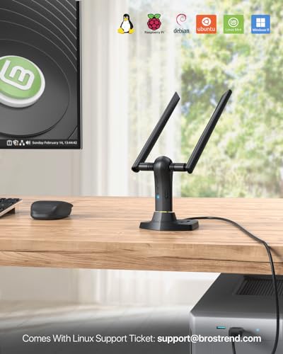 BrosTrend AC1200 Linux WiFi USB, Linux WiFi Adapter for Ubuntu Kali Mint Debian Kubuntu Mate Zorin PureOS Windows etc. Wi-Fi USB3.0 with 2 x 5dBi Antennas, Dual Band 5GHz 867Mbps + 2.4GHz 300Mbps