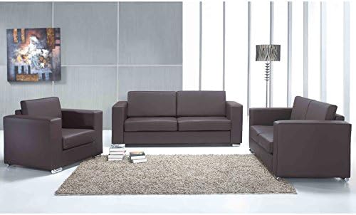 Velago Helsinki Brown Genuine Leather Sofa Set in European Design by