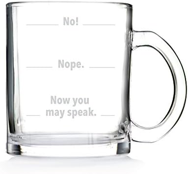 Domestic Corner - "No, Nope, Now You May Speak" Funny Glass Coffee Mug - 11 oz
