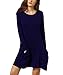 Kissky Women's Basic Long Sleeve Pockets Casual Swing Plain Tshirt Dress (Blue)