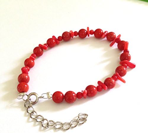 Red Bamboo and Sea Coral Bead Bracelet
