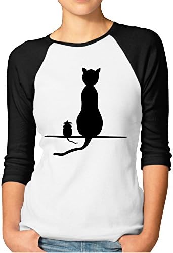 DonSir Cat And Mouse Women 3/4 Sleeve Raglan Tshirt Black M