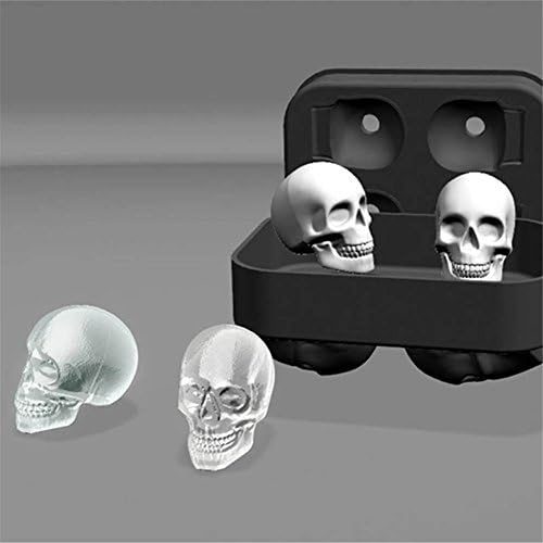 JingyangO 3D Skull Ice Cube Tray Mould, Makes Four Giant Skulls, Food Grade Flexible Silicone Ice Cube Maker in Shapes for Whiskey Ice and Cocktails