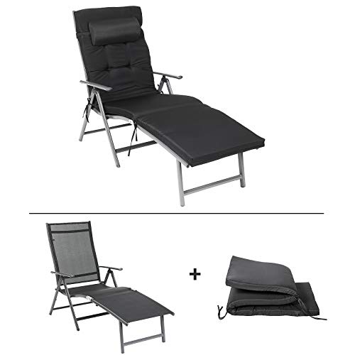 SONGMICS Liegestuhl, Sonnenliege mit 6 cm Dicker Matratze, aus Aluminium, rutschfest, atmungsaktiv, neigbar, maximale Belastung 150 kg, schwarz, GCB24BK – Bild 5