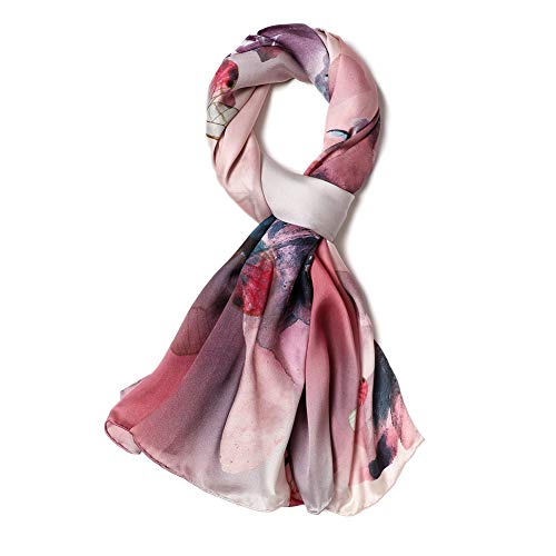 Women's Mulberry Silk Scarf Fashion Floral Sunscreen Shawls Wraps Scarves (YanYi07)