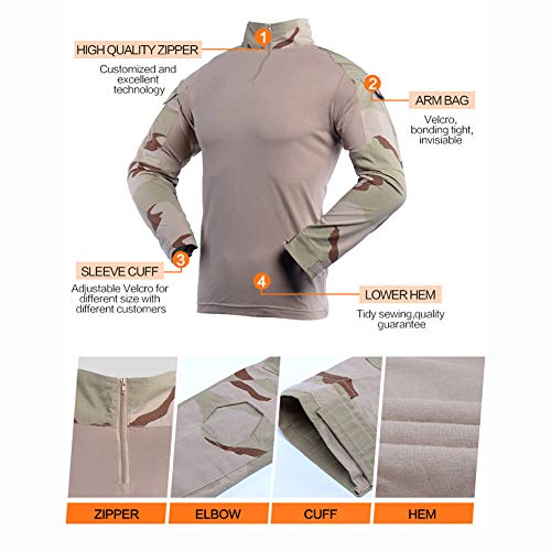 Men's Tactical Shirt and Combat Pants Set Long Sleeve 1/4 Zip T-Shirt Trousers for Military Hunting