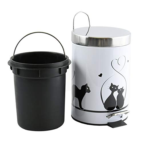 MSV Pedal Bin Cat 3l-17x17x25, Black/White, 30 x 20 x 15 cm - Thumbnail 2