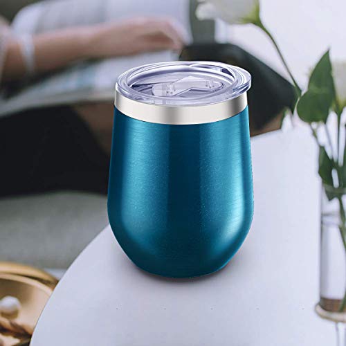 Blingco 12 oz Stainless Steel Stemless Wine Glass Tumbler with Lids and Straws, Unbreakable Double Wall Cup Insulated Tumbler for Wine, Coffee, Drinks, Cocktails, Champagne(Blue Green) - Thumbnail 3