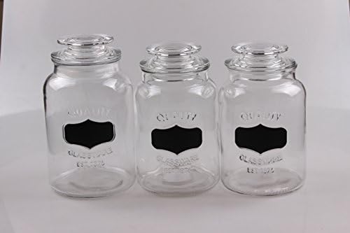 3 sets glass canister with chalkboad glass storage jar with airtight lid (54/34/34-oz)
