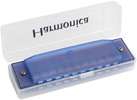 Tairacy 10 Holes Plastic Harp Harmonica with Translucent Case Diatonic Blues Key of C (Blue)