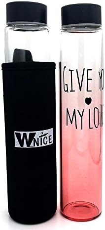 Wnice - Borosilicate Glass Water Bottle, With Unique Stylish And Design, Gradient Paint Bottle (Red)