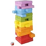 Pidoko Kids Wooden Stacking and Tumbling Blocks Game - 48 Pieces Premium Quality Set Tower and Dice